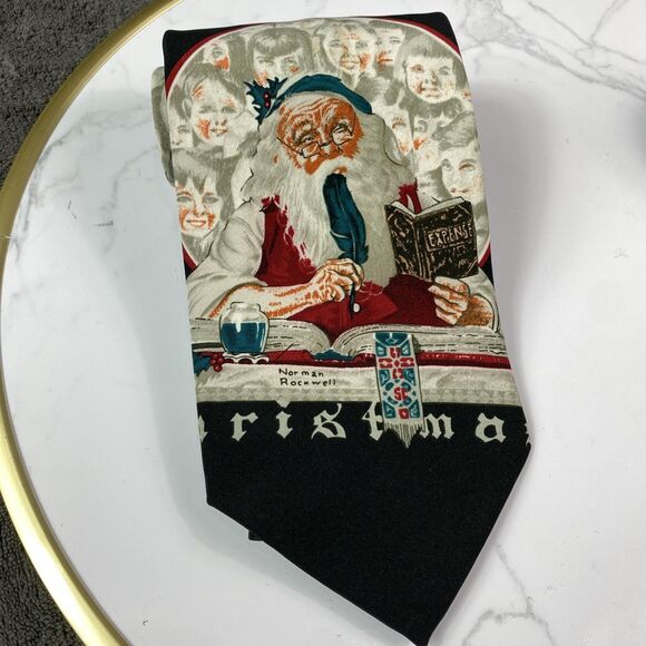 Christmas Season Greetings Men's Silk Tie Set of 2 Black & Red Santa Pine Cones - Picture 2 of 7